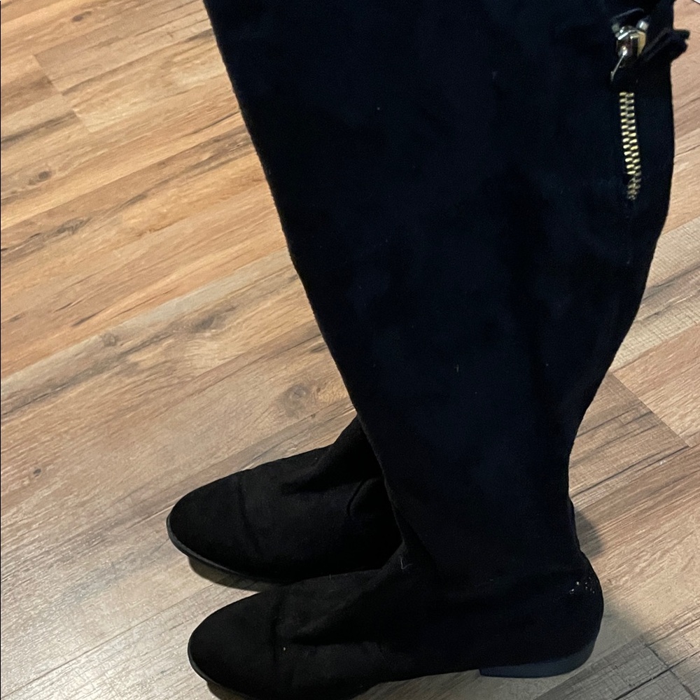 Unisa Black Over the Knee Boots with Gold Zipper